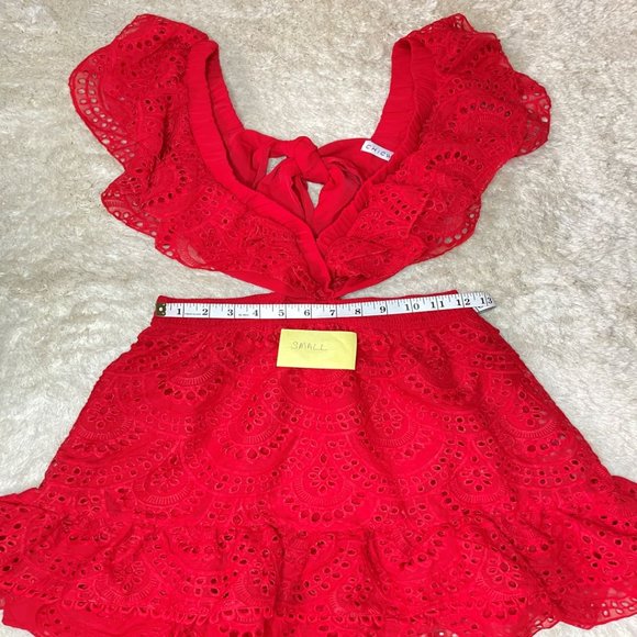 Chicways Red Ruffled Cut Out Mini Dress - Picture 12 of 14